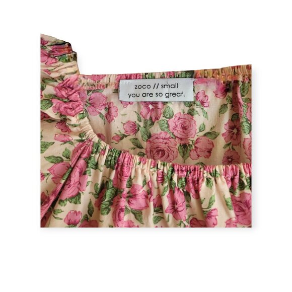 Zoco Puff Sleeve Pink Floral Secret Garden Daymaker Dress Small - Picture 4 of 8